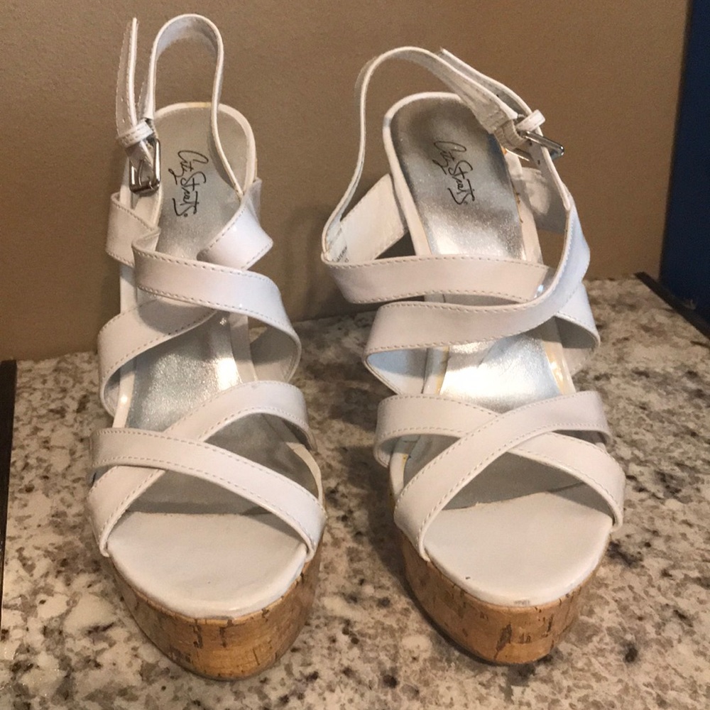 White strap heels